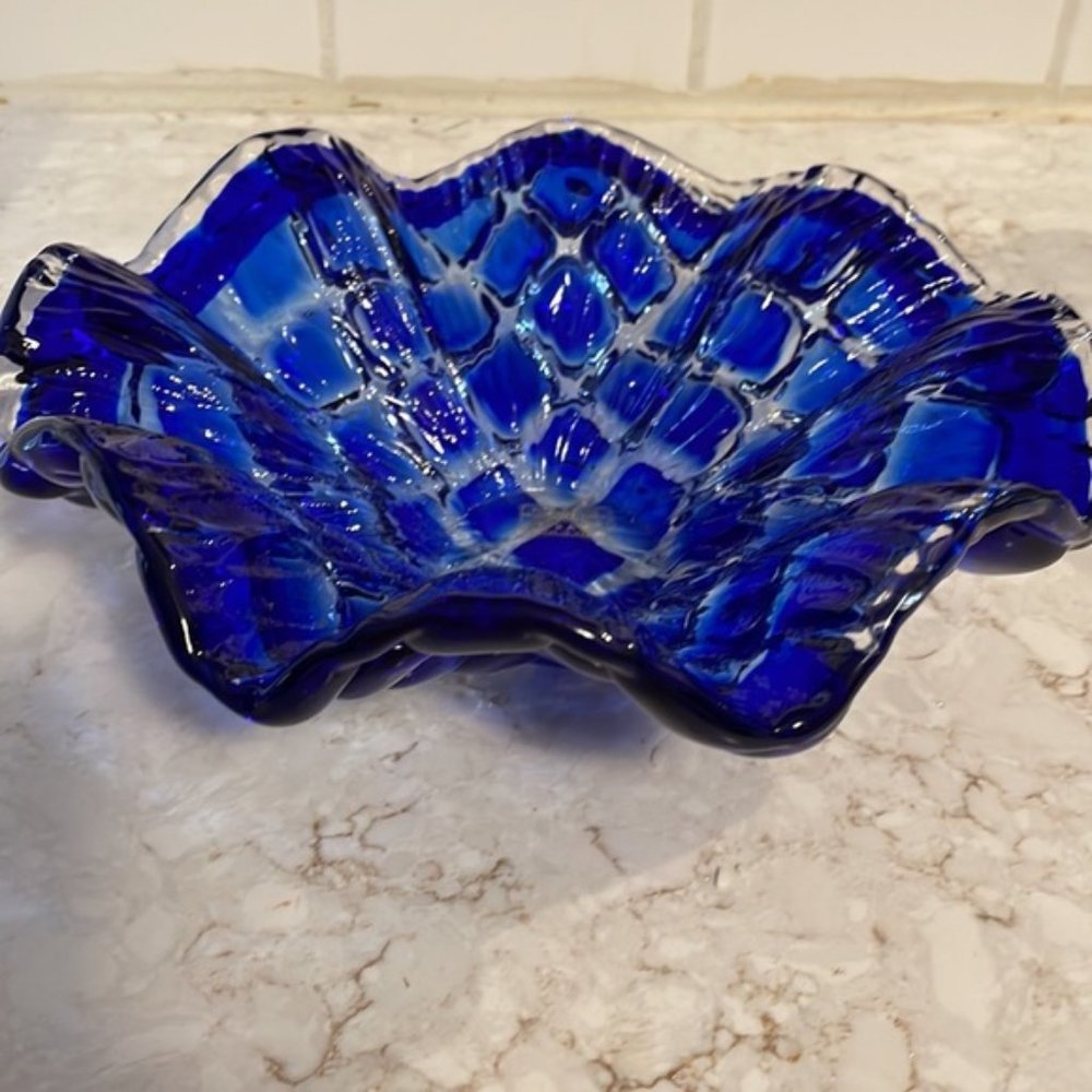 Murano Cobalt  Blue glass bowl made in Italy